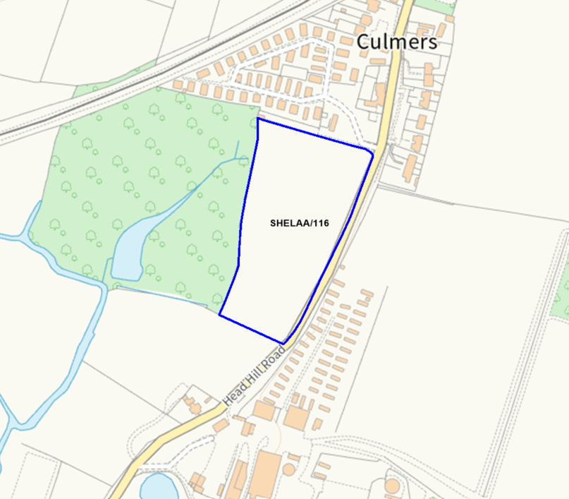 A map showing the location of SHELAA/116 outlined in blue