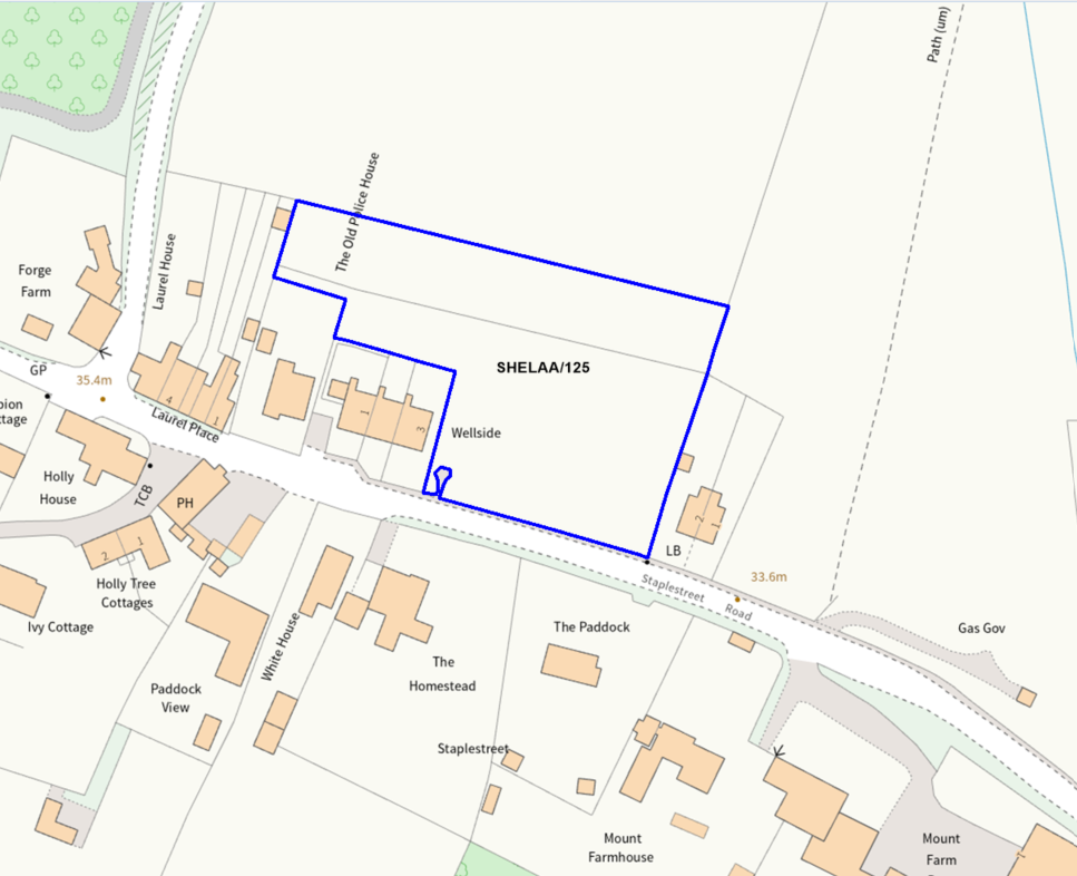 A map showing the location of SHELAA/125 outlined in blue
