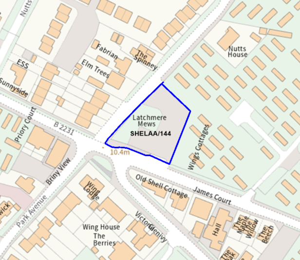 A map showing the location of SHELAA/144 outlined in blue