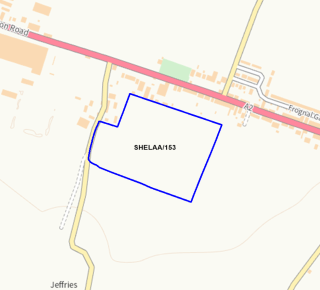 A map showing the location of SHELAA/153 outlined in blue