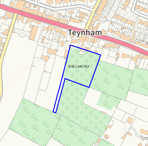 A map showing the location of SHELAA/162 outlined in blue