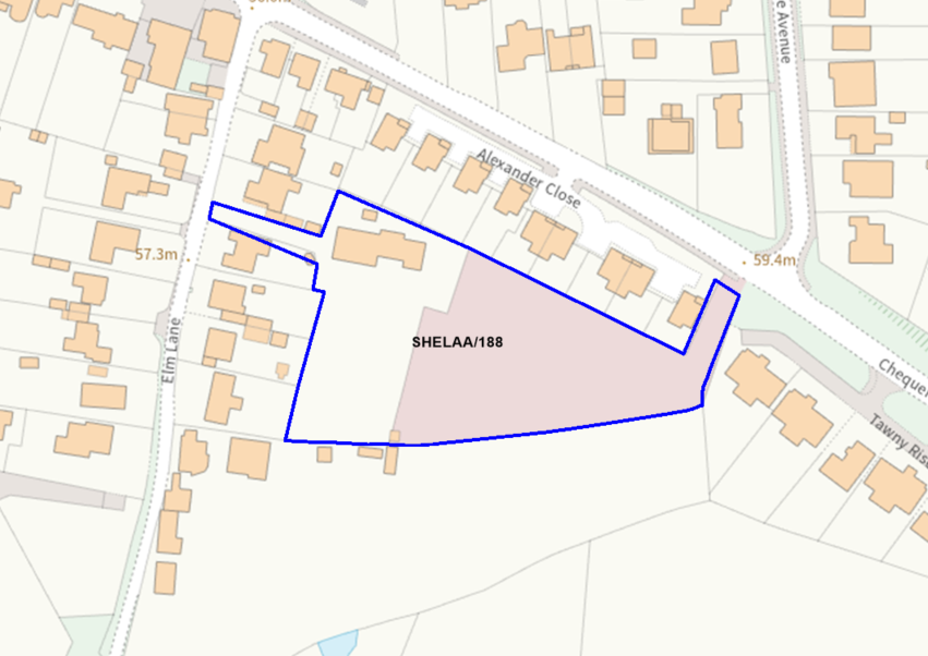 A map showing the location of SHELAA/188 outlined in blue