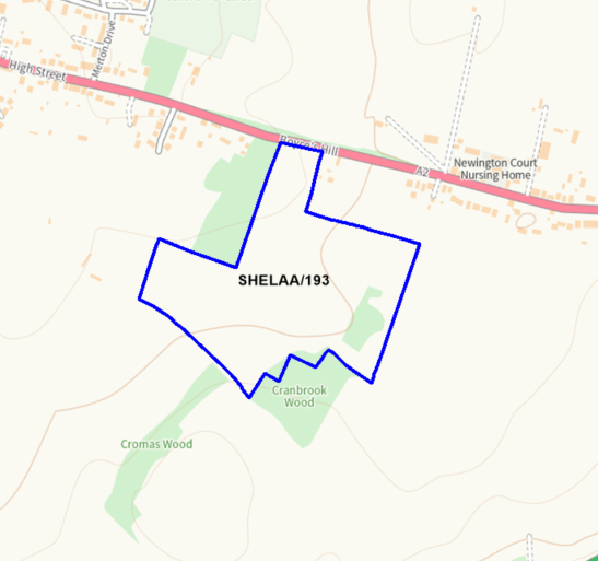 A map showing the location of SHELAA/193 outlined in blue