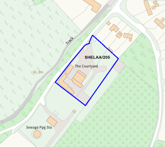 A map showing the location of SHELAA/205 outlined in blue
