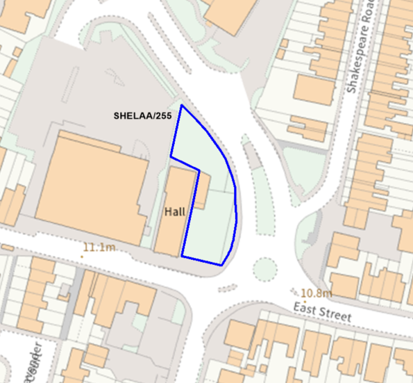 A map showing the location of SHELAA/255 outlined in blue