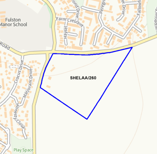 A map showing the location of SHELAA/260 outlined in blue