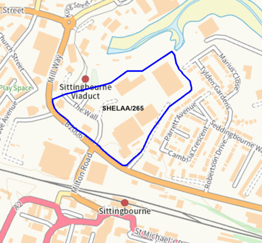 A map showing the location of SHELAA/265 outlined in blue