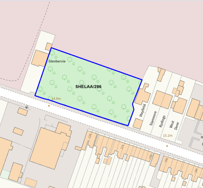 A map showing the location of SHELAA/286 outlined in blue