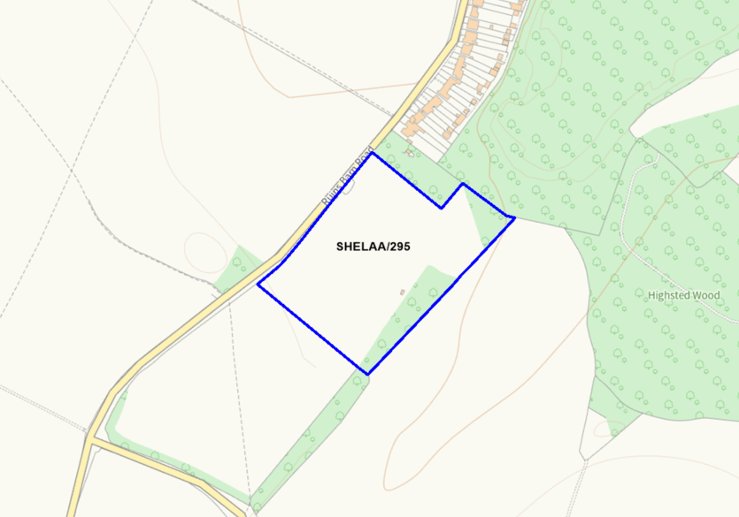 A map showing the location of SHELAA/295 outlined in blue