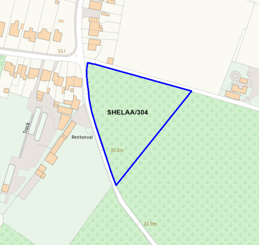 A map showing the location of SHELAA/304 outlined in blue