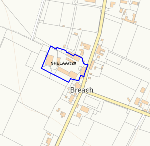 A map showing the location of SHELAA/320 outlined in blue