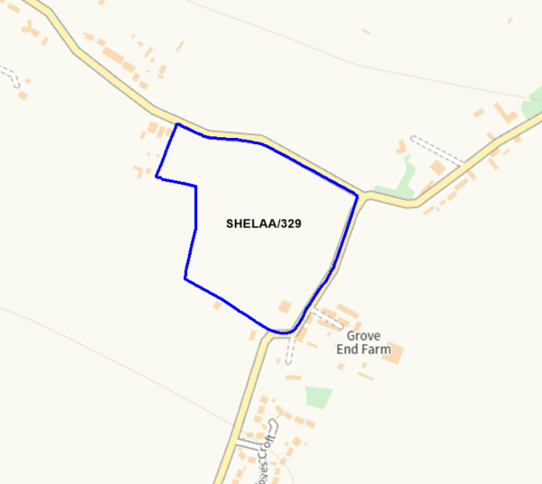 A map showing the location of SHELAA/329 outlined in blue