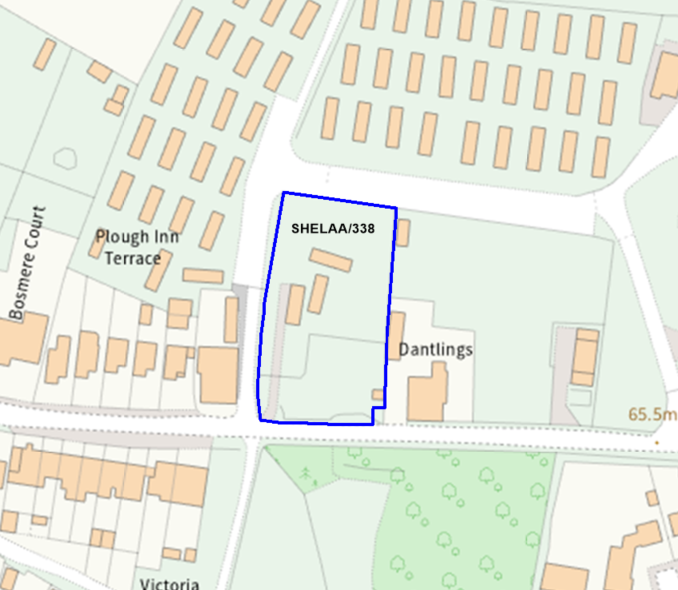 A map showing the location of SHELAA/338 outlined in blue