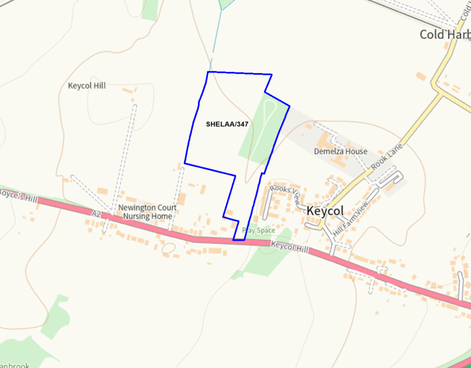 A map showing the location of SHELAA/347 outlined in blue