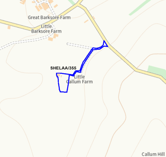 A map showing the location of SHELAA/355 outlined in blue