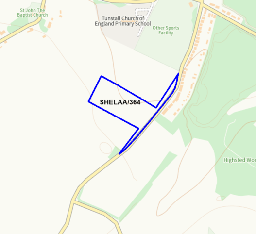 A map showing the location of SHELAA/364 outlined in blue