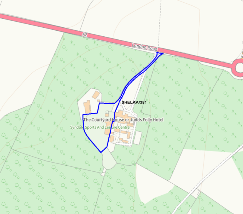 A map showing the location of SHELAA/381 outlined in blue