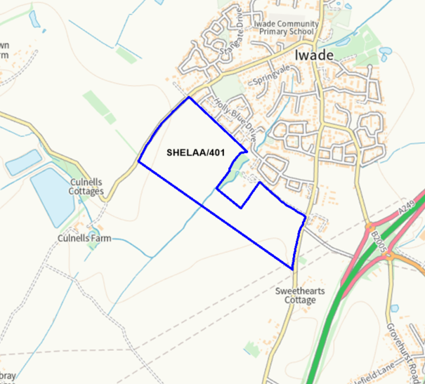 A map showing the location of SHELAA/401 outlined in blue