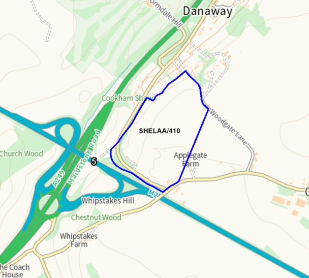 A map showing the location of SHELAA/410 outlined in blue