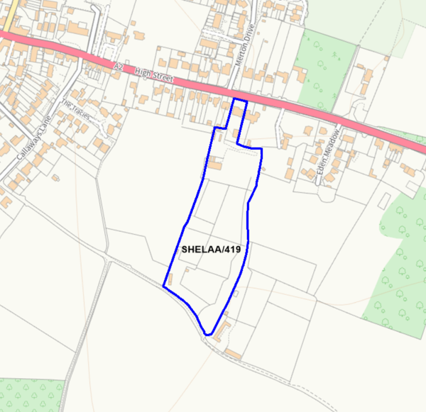 A map showing the location of SHELAA/419 outlined in blue
