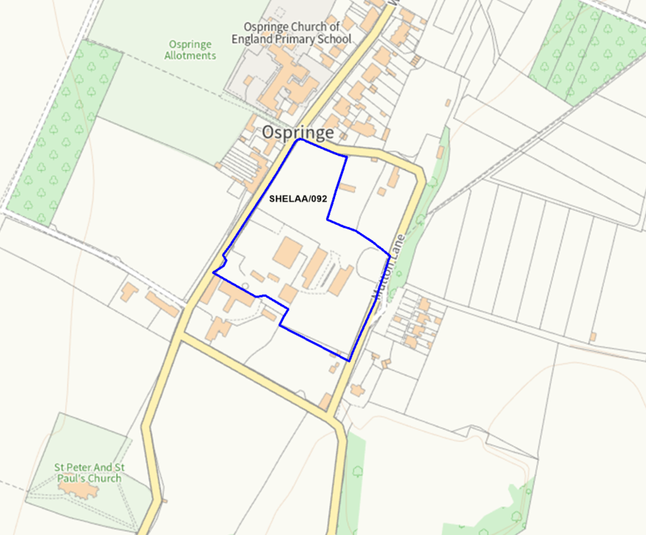 A map showing the location of SHELAA/092 outlined in blue
