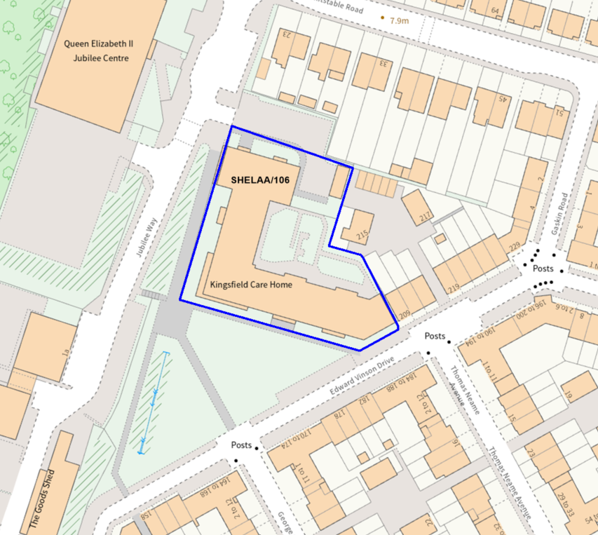 A map showing the location of SHELAA/106 outlined in blue
