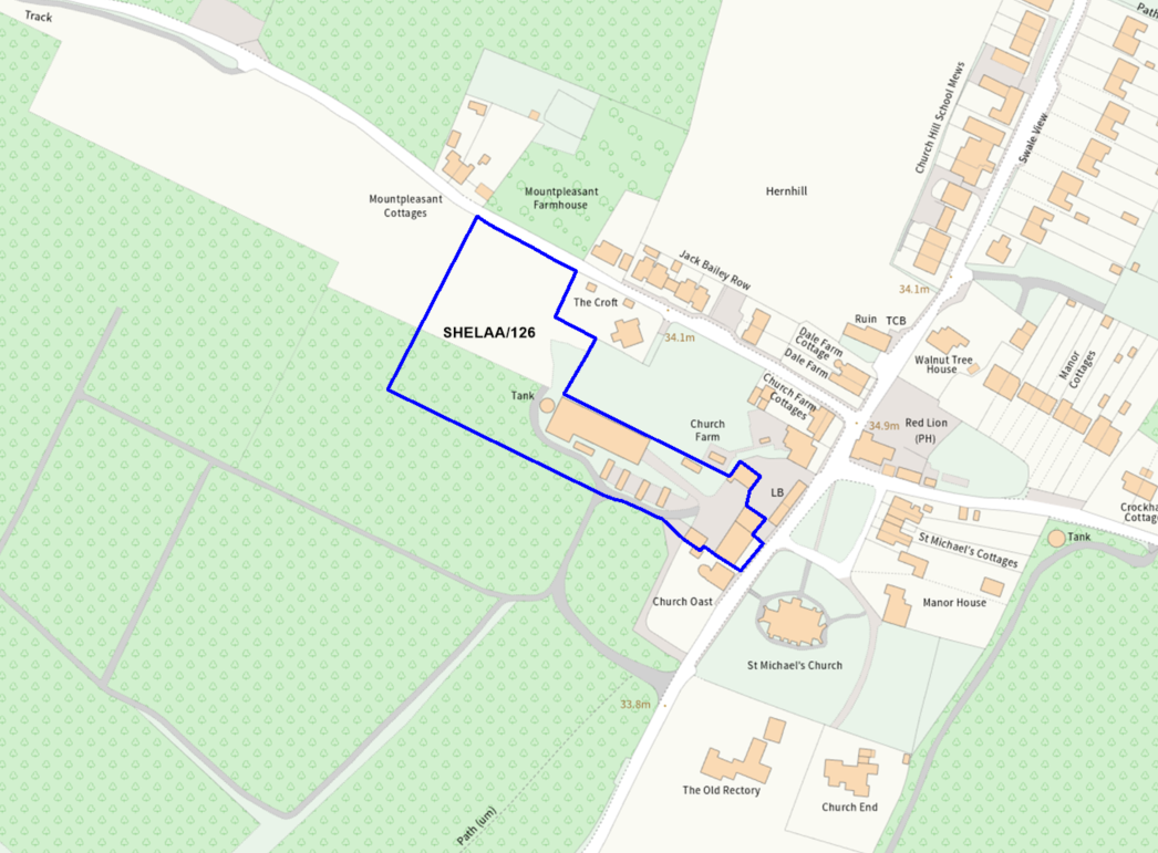 A map showing the location of SHELAA/126 outlined in blue