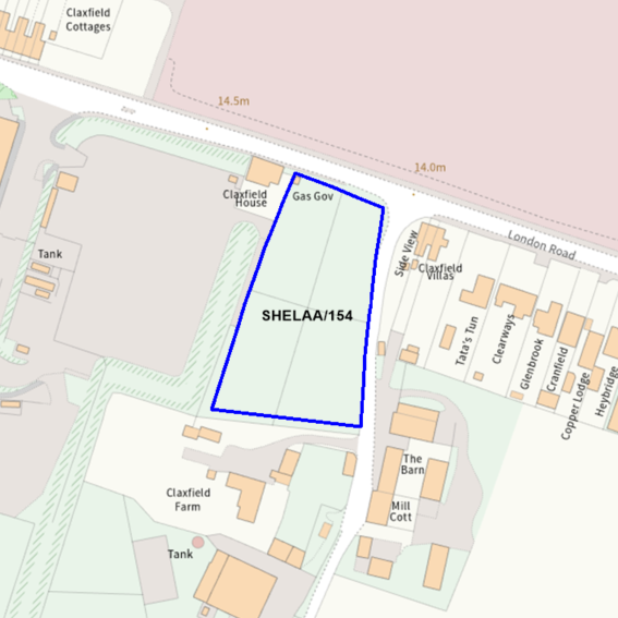 A map showing the location of SHELAA/154 outlined in blue