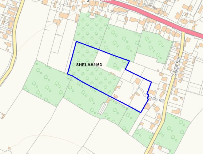 A map showing the location of SHELAA/163 outlined in blue