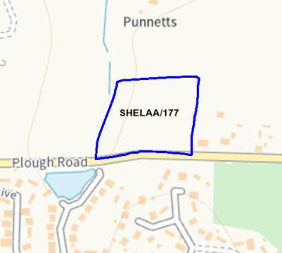 A map showing the location of SHELAA/177 outlined in blue