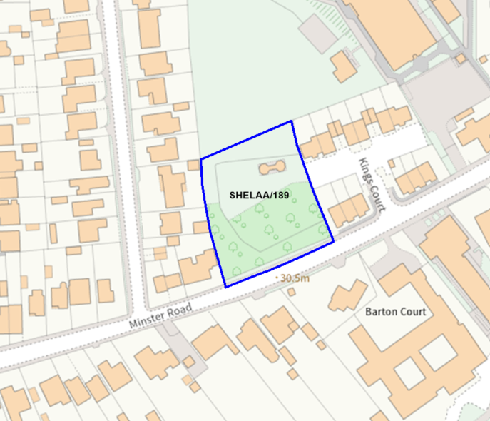 A map showing the location of SHELAA/189 outlined in blue