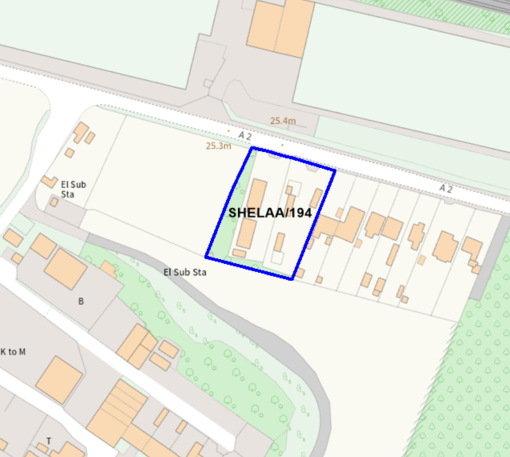 A map showing the location of SHELAA/194 outlined in blue