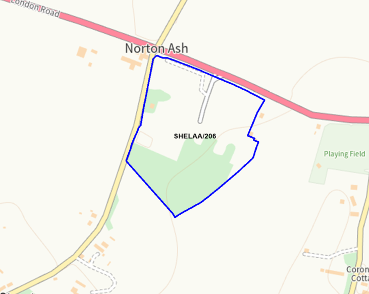 A map showing the location of SHELAA/206 outlined in blue