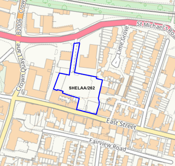 A map showing the location of SHELAA/262 outlined in blue