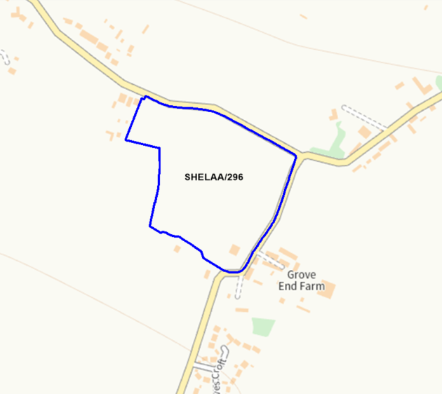A map showing the location of SHELAA/296 outlined in blue