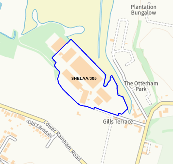 A map showing the location of SHELAA/305 outlined in blue