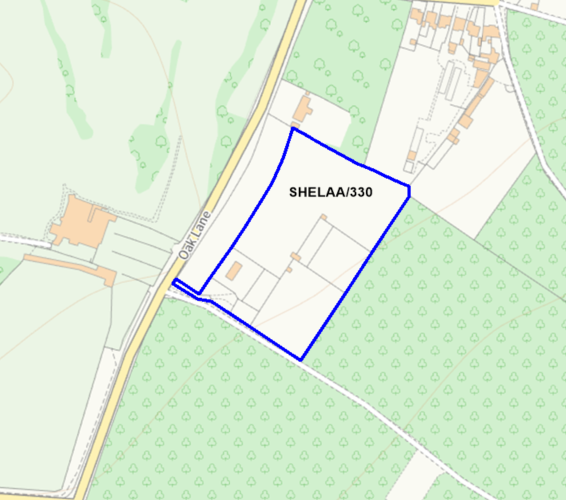 A map showing the location of SHELAA/330 outlined in blue