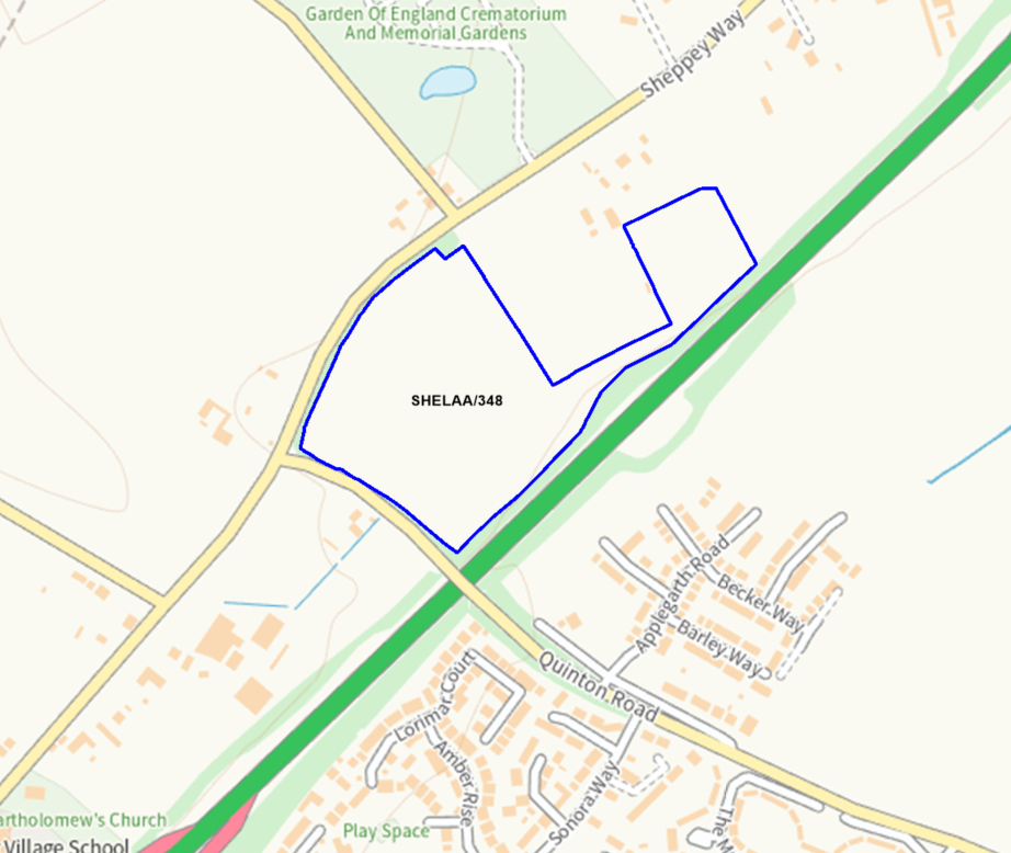 A map showing the location of SHELAA/348 outlined in blue