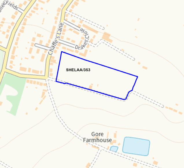A map showing the location of SHELAA/353 outlined in blue