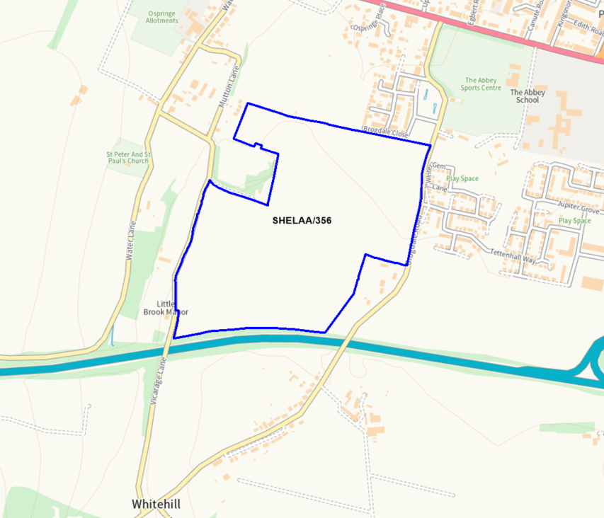 A map showing the location of SHELAA/356 outlined in blue