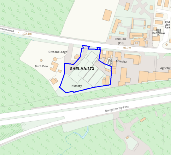 A map showing the location of SHELAA/373 outlined in blue