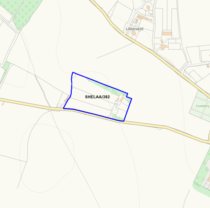 A map showing the location of SHELAA/382 outlined in blue