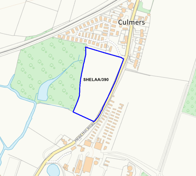 A map showing the location of SHELAA/390 outlined in blue
