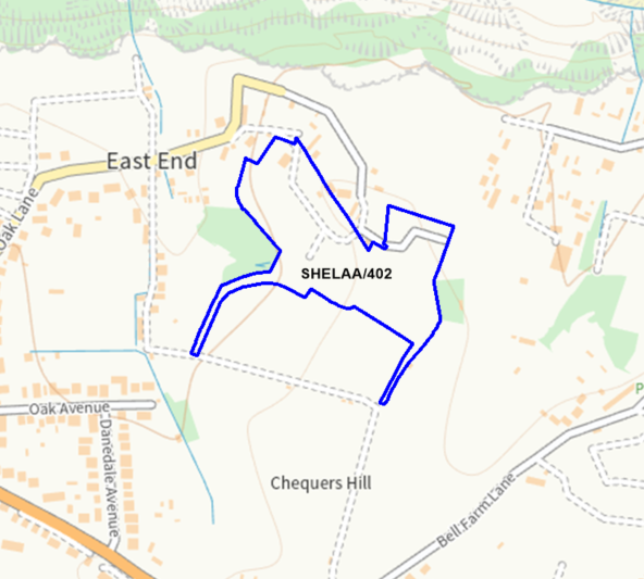 A map showing the location of SHELAA/402 outlined in blue