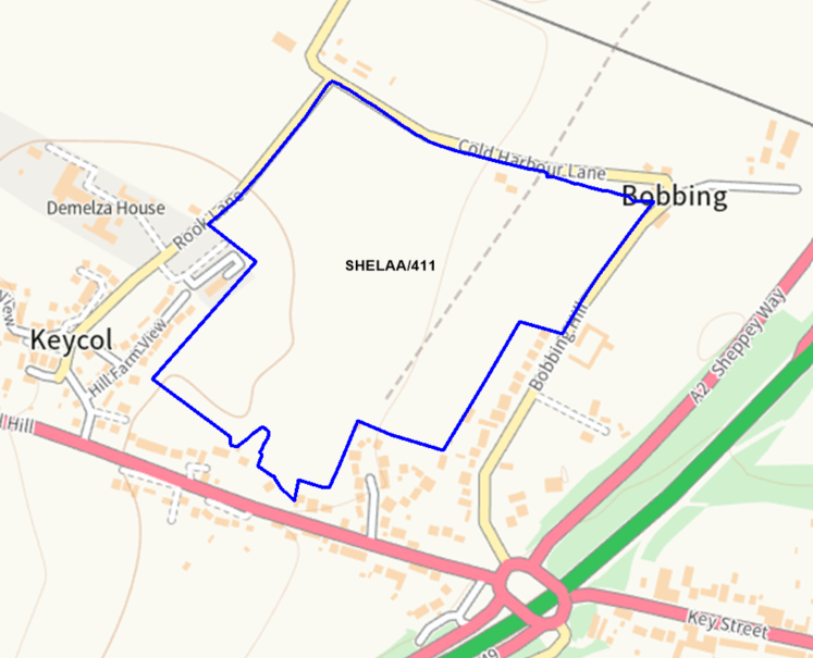 A map showing the location of SHELAA/411 outlined in blue