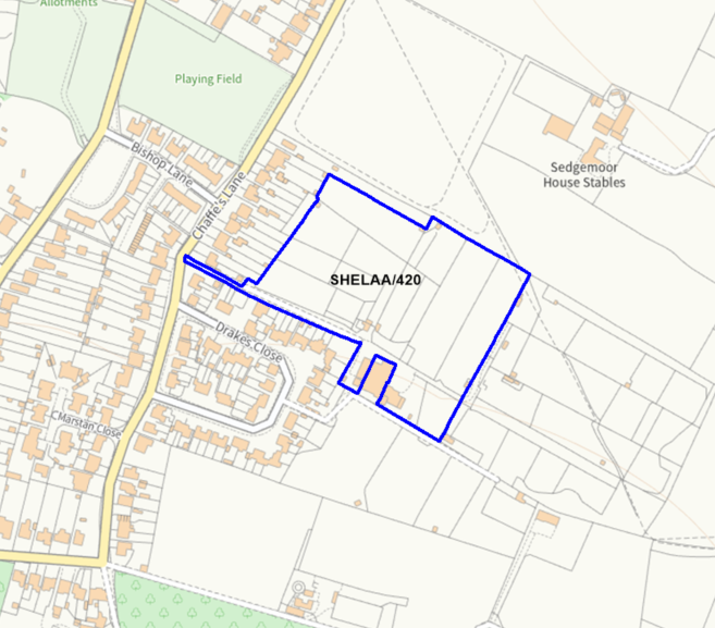 A map showing the location of SHELAA/420 outlined in blue