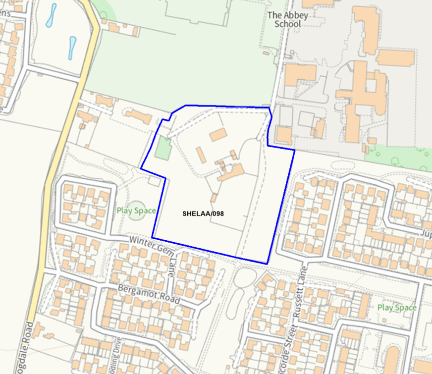 A map showing the location of SHELAA/098 outlined in blue