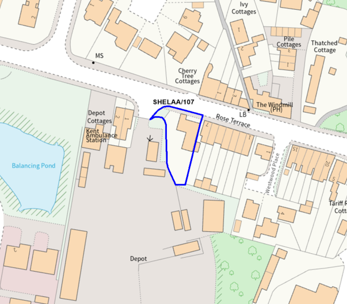 A map showing the location of SHELAA/107 outlined in blue