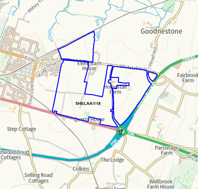 A map showing the location of SHELAA/118 outlined in blue