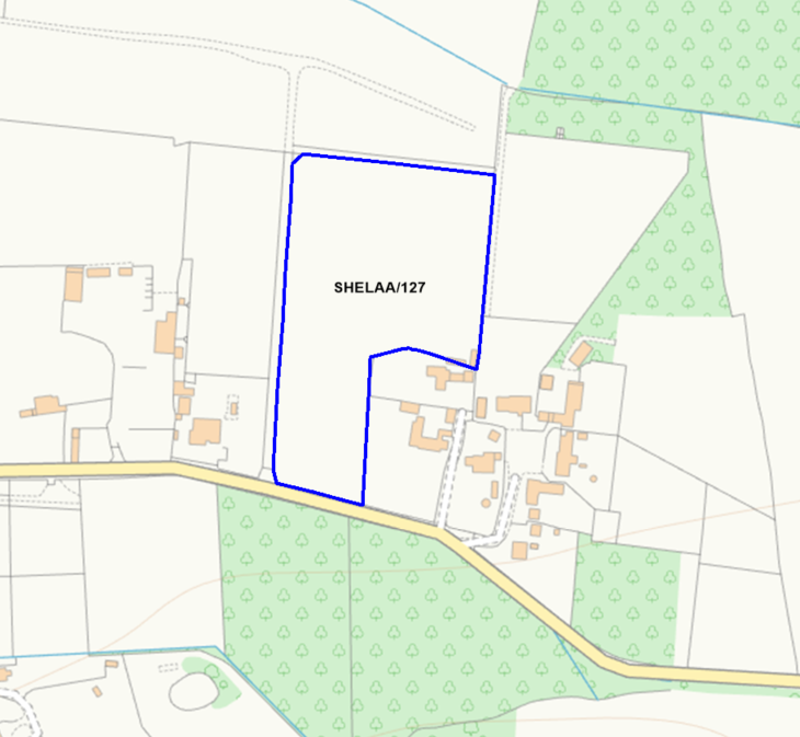 A map showing the location of SHELAA/127 outlined in blue